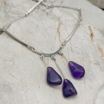 Vintage Modernist Silver Necklace with Amethyst by Niels Erik From