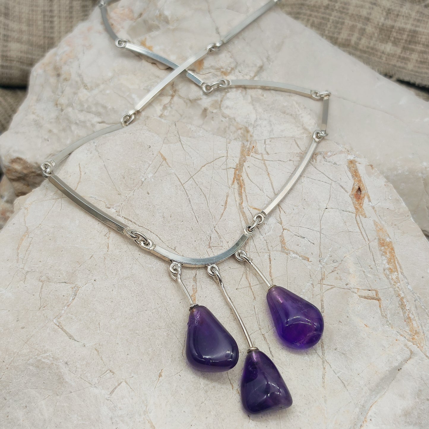 Vintage Modernist Silver Necklace with Amethyst by Niels Erik From