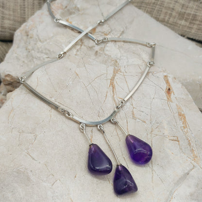 Vintage Modernist Silver Necklace with Amethyst by Niels Erik From