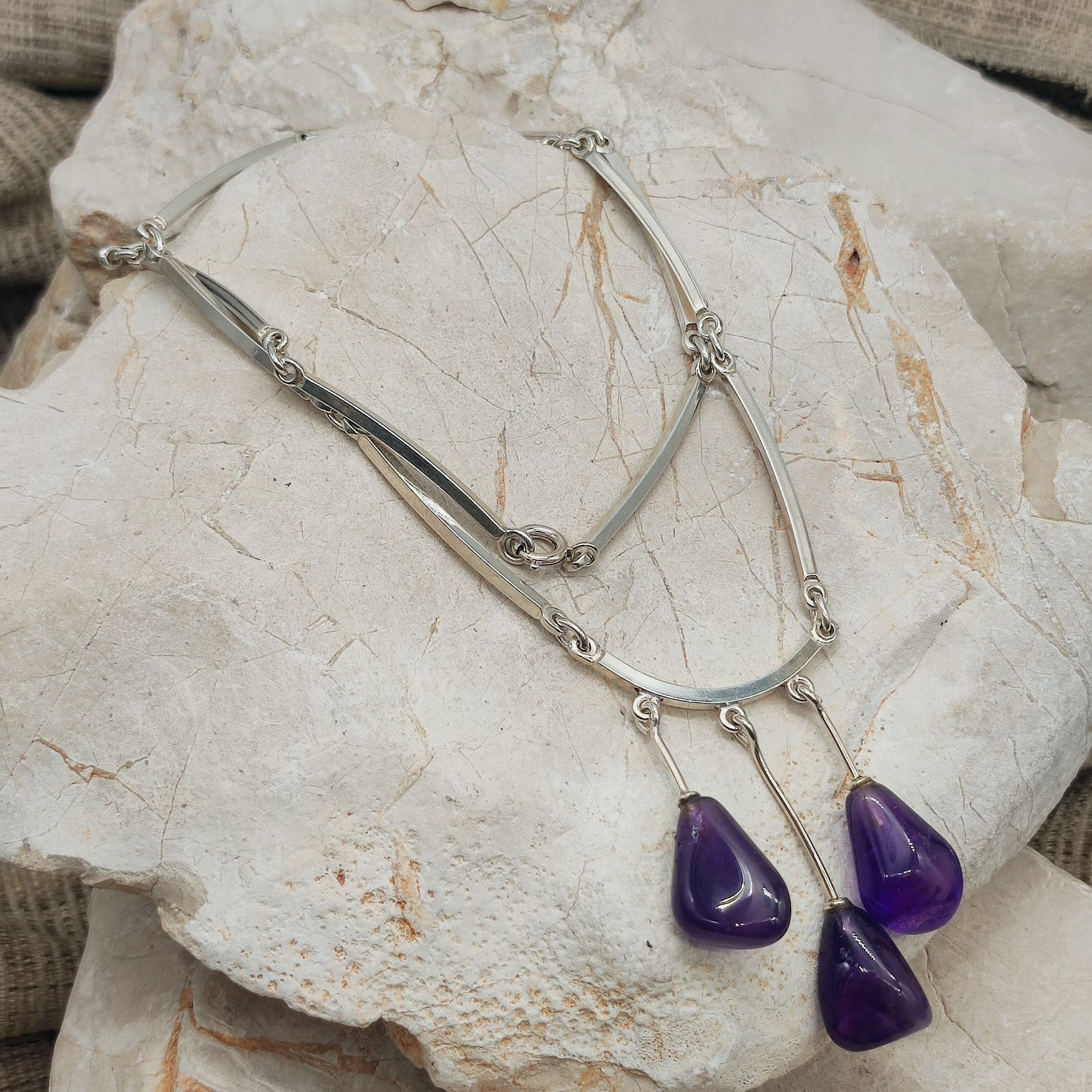 Vintage Modernist Silver Necklace with Amethyst by Niels Erik From