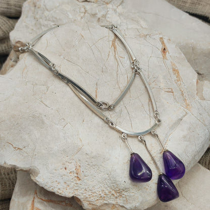 Vintage Modernist Silver Necklace with Amethyst by Niels Erik From