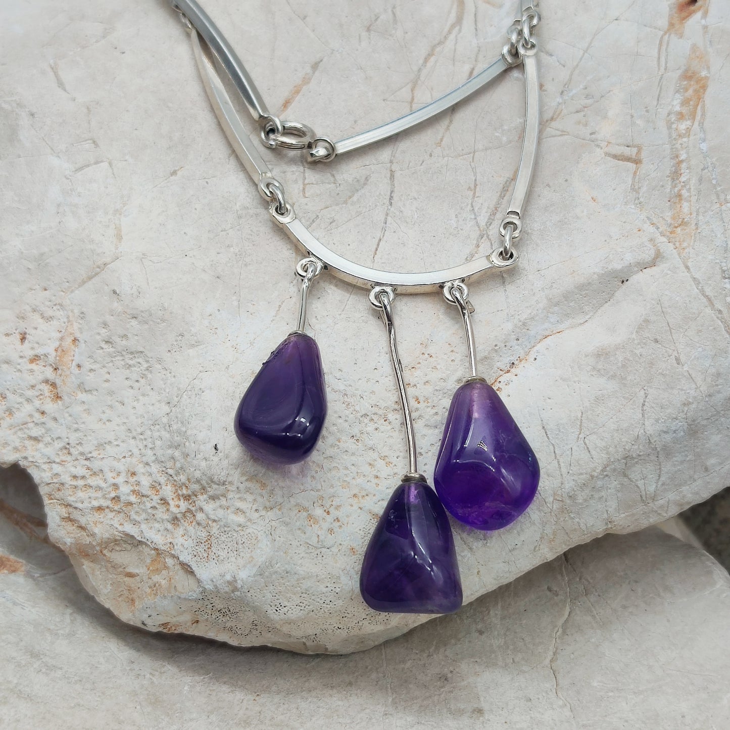 Vintage Modernist Silver Necklace with Amethyst by Niels Erik From