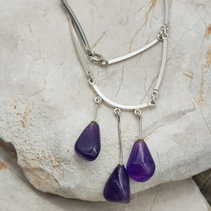Vintage Modernist Silver Necklace with Amethyst by Niels Erik From