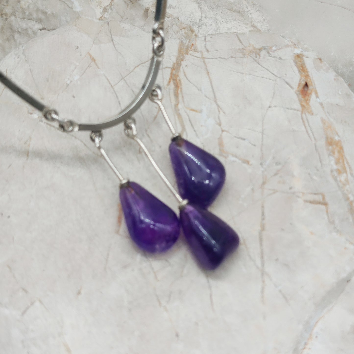 Vintage Modernist Silver Necklace with Amethyst by Niels Erik From