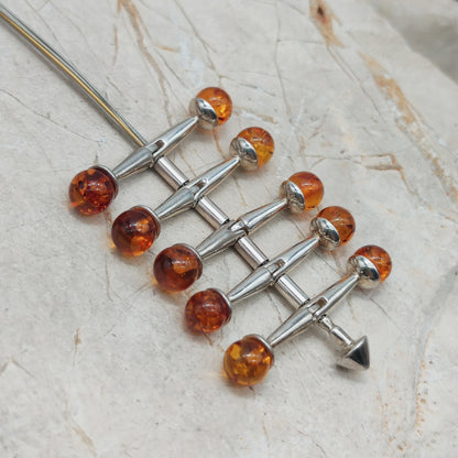 Modernist kinetic amber necklace 1970s silver