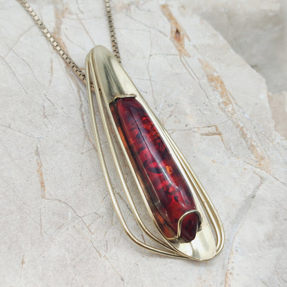 Sixties Gold plated Silver Pendant by Fischland Schmuck with Amber