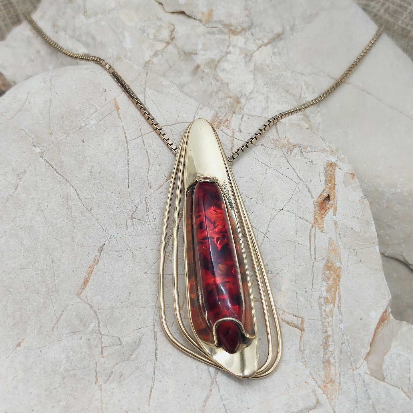 Sixties Gold plated Silver Pendant by Fischland Schmuck with Amber