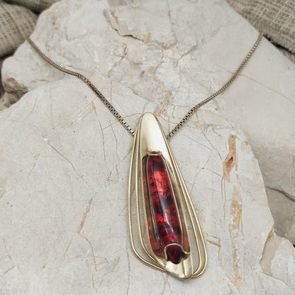 Sixties Gold plated Silver Pendant by Fischland Schmuck with Amber
