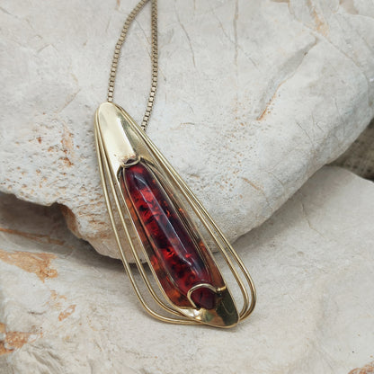 Sixties Gold plated Silver Pendant by Fischland Schmuck with Amber