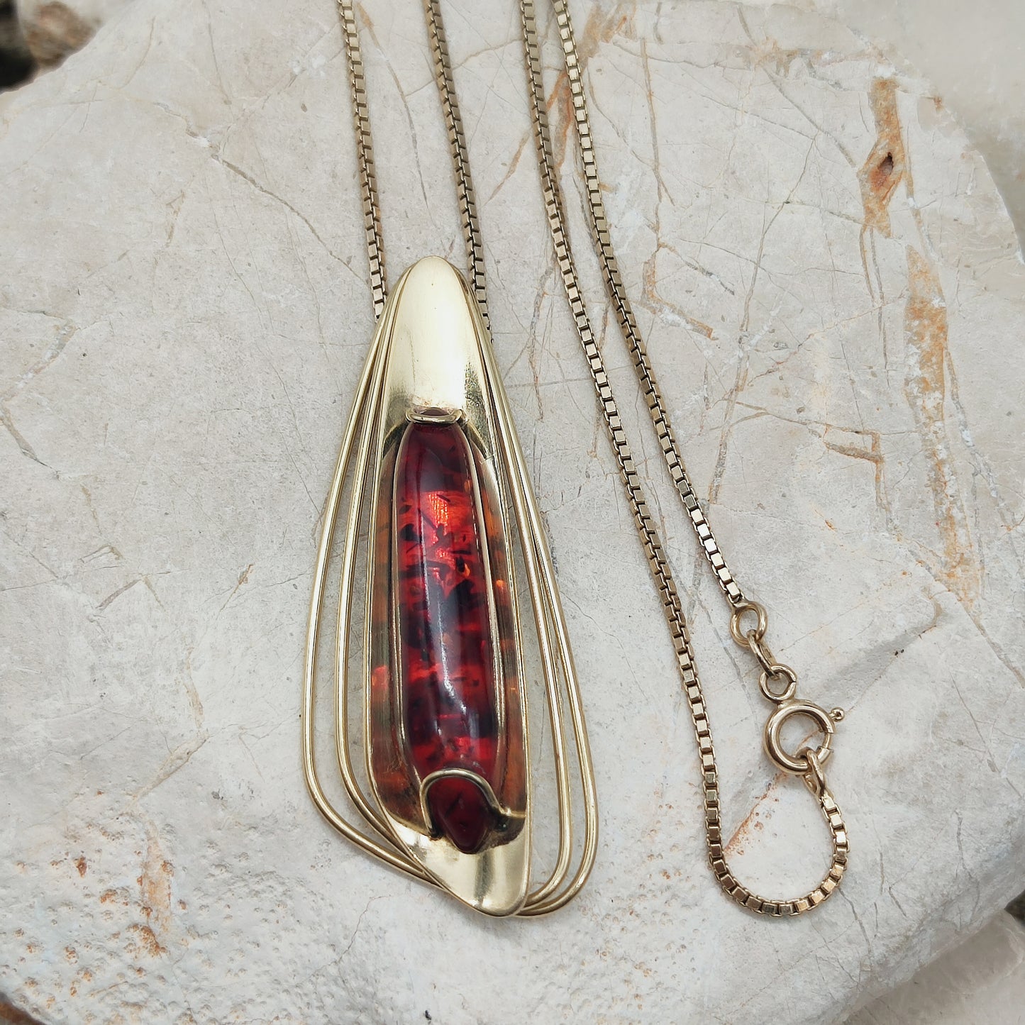 Sixties Gold plated Silver Pendant by Fischland Schmuck with Amber