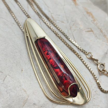 Jaren 60 barnsteen hanger met zilveren Venetiaanse ketting