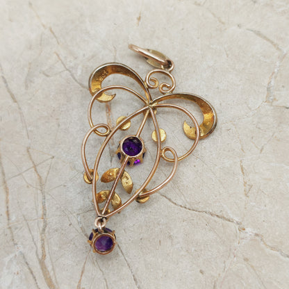 Edwardian Lavaliere Pendant with Amethysts and Seed Pearls in 9ct Gold
