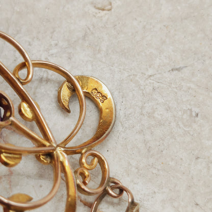 Edwardian Lavaliere Pendant with Amethysts and Seed Pearls in 9ct Gold