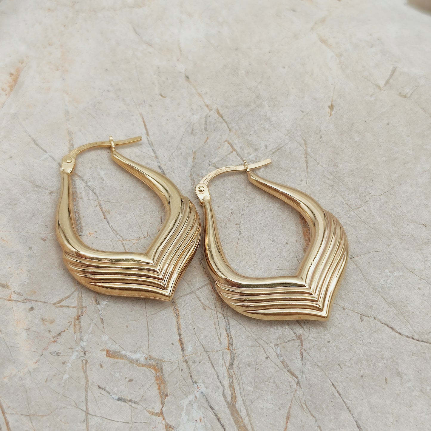 Vintage 9ct Gold Sculptural Hoop Earrings