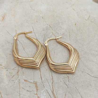 Vintage 9ct Gold Sculptural Hoop Earrings