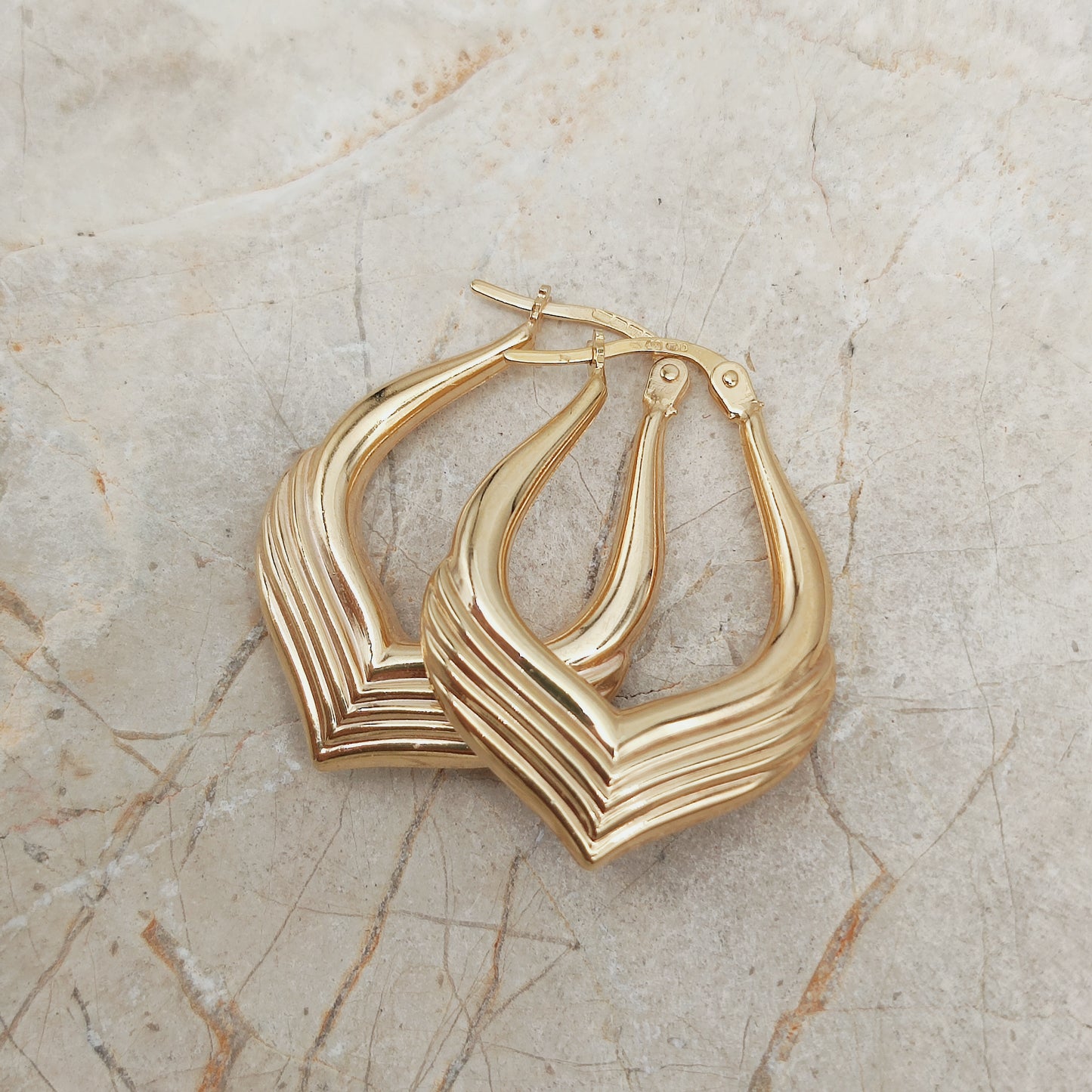 Vintage 9ct Gold Sculptural Hoop Earrings