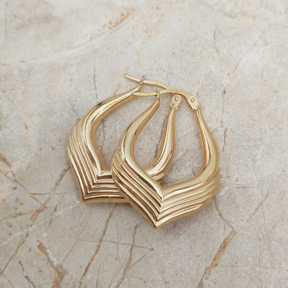 Vintage 9ct Gold Sculptural Hoop Earrings
