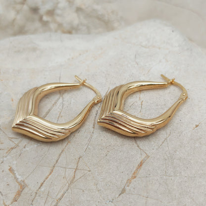 Vintage 9ct Gold Sculptural Hoop Earrings