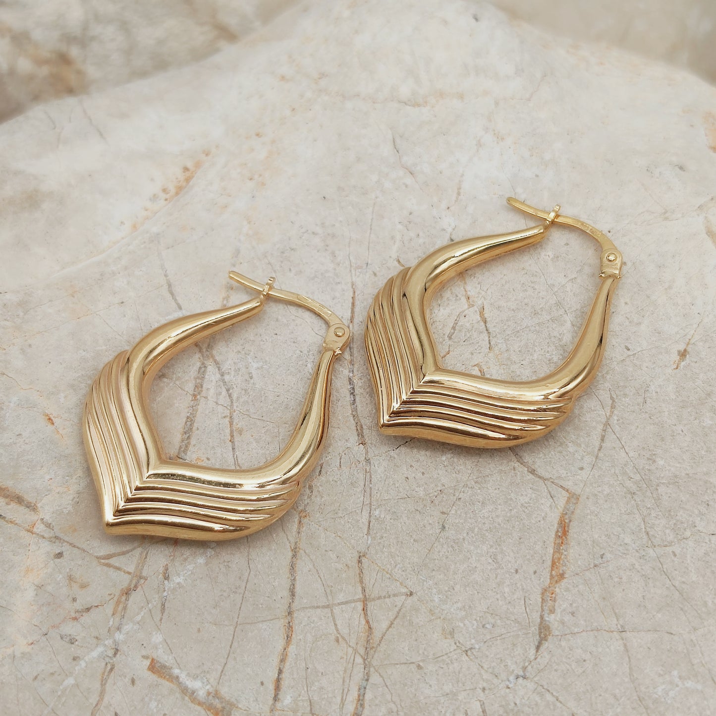 Vintage 9ct Gold Sculptural Hoop Earrings