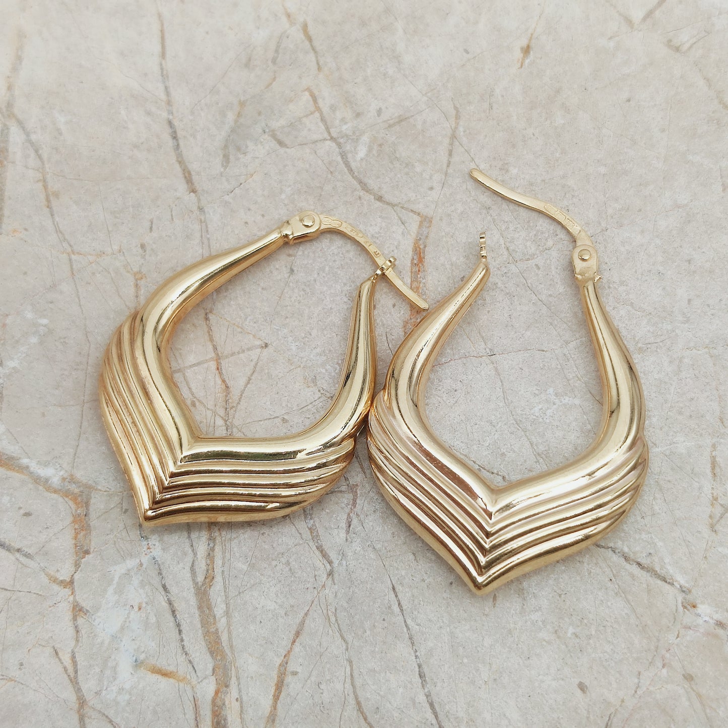 Vintage 9ct Gold Sculptural Hoop Earrings