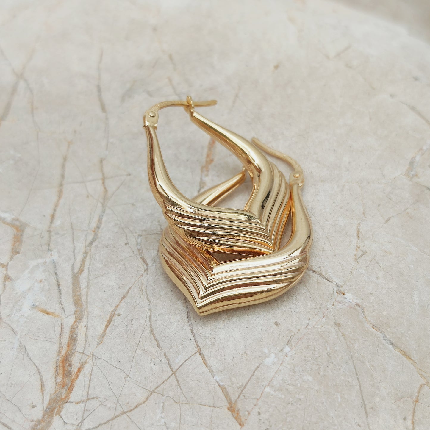 Vintage 9ct Gold Sculptural Hoop Earrings