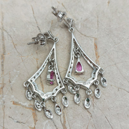 9ct White Gold Diamond and Pink Sapphire Chandelier Earrings
