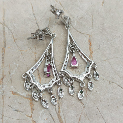 9ct White Gold Diamond and Pink Sapphire Chandelier Earrings