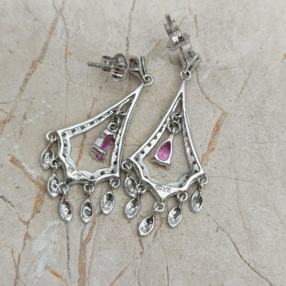 9ct White Gold Diamond and Pink Sapphire Chandelier Earrings