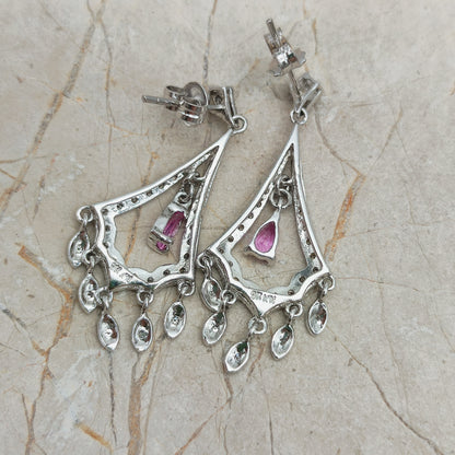 9ct White Gold Diamond and Pink Sapphire Chandelier Earrings