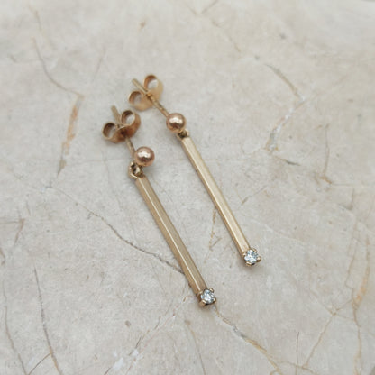 Vintage 9ct Gold Diamond Bar Drop Earrings – London 1981