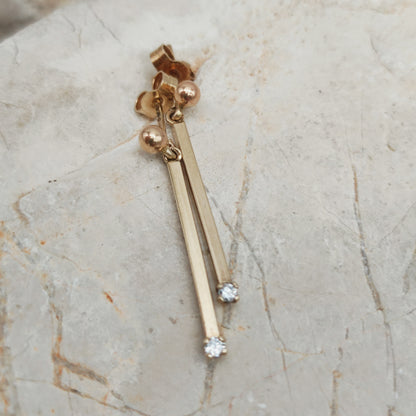 Vintage 9ct Gold Diamond Bar Drop Earrings – London 1981