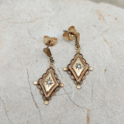 Antique 9ct Gold star set Diamond Drop Earrings – circa 1900