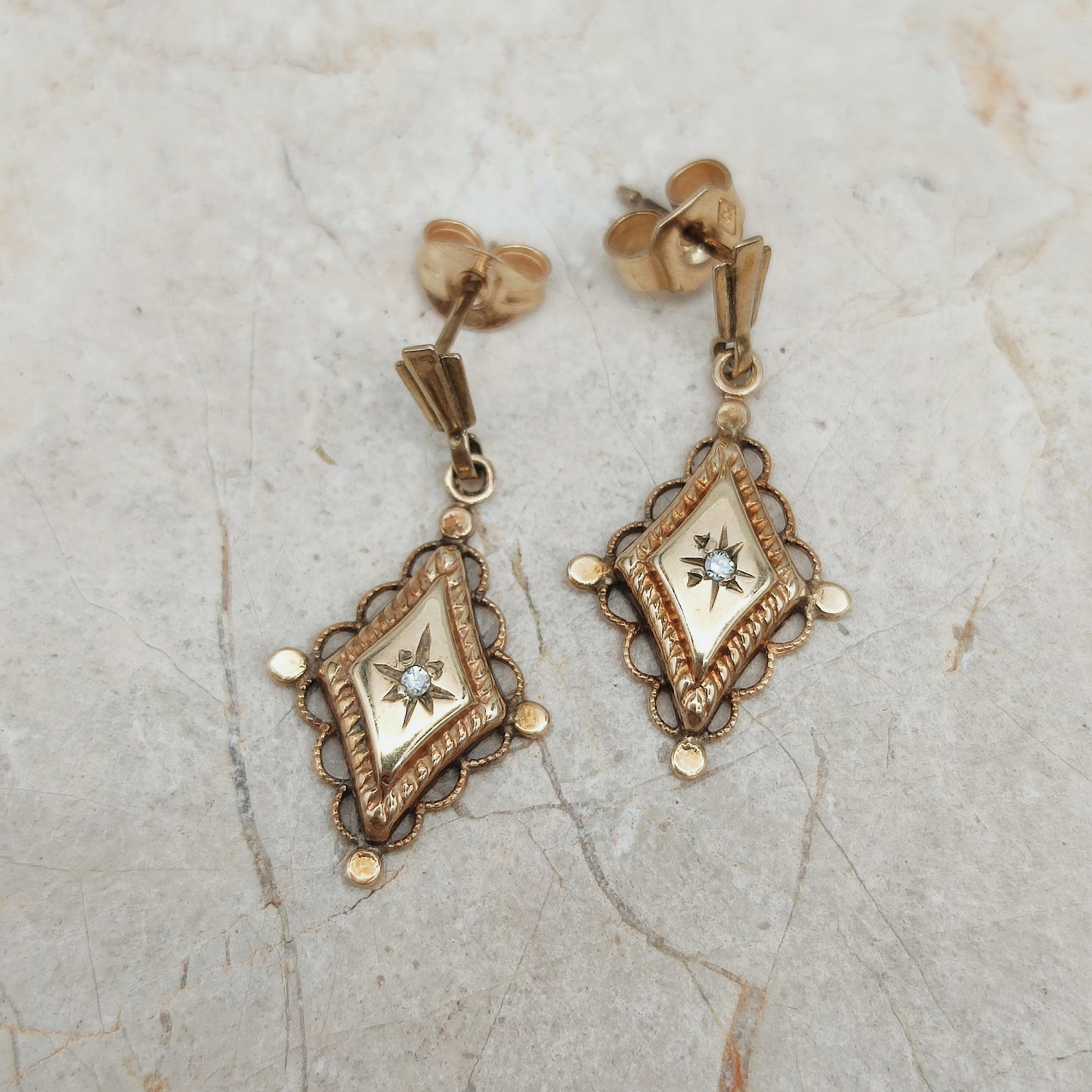 Antique 9ct Gold star set Diamond Drop Earrings – circa 1900