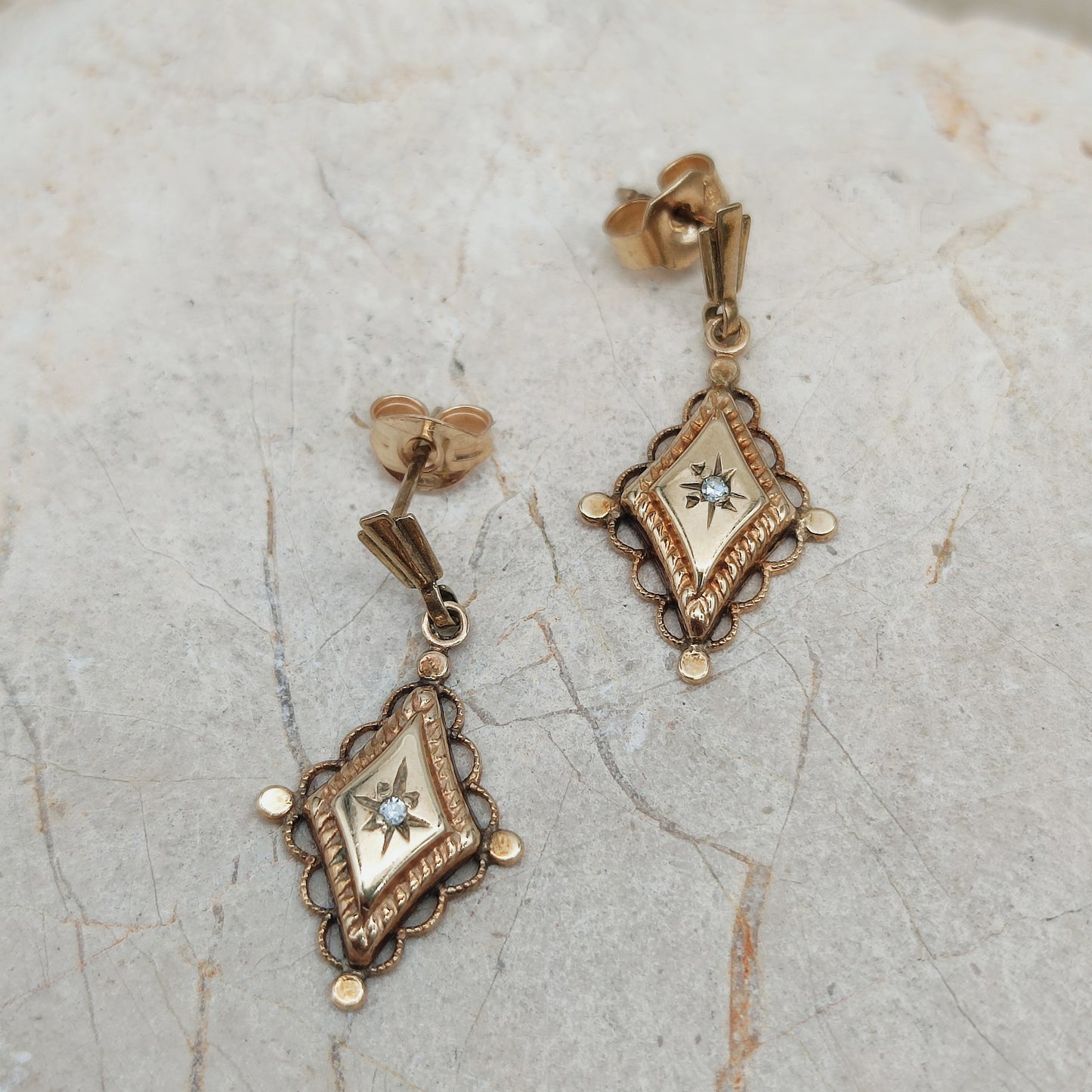 Antique 9ct Gold star set Diamond Drop Earrings – circa 1900