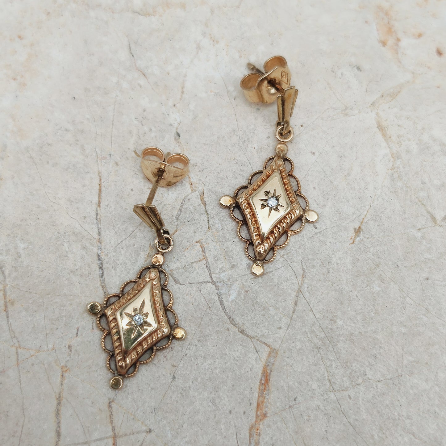 Antique 9ct Gold star set Diamond Drop Earrings – circa 1900