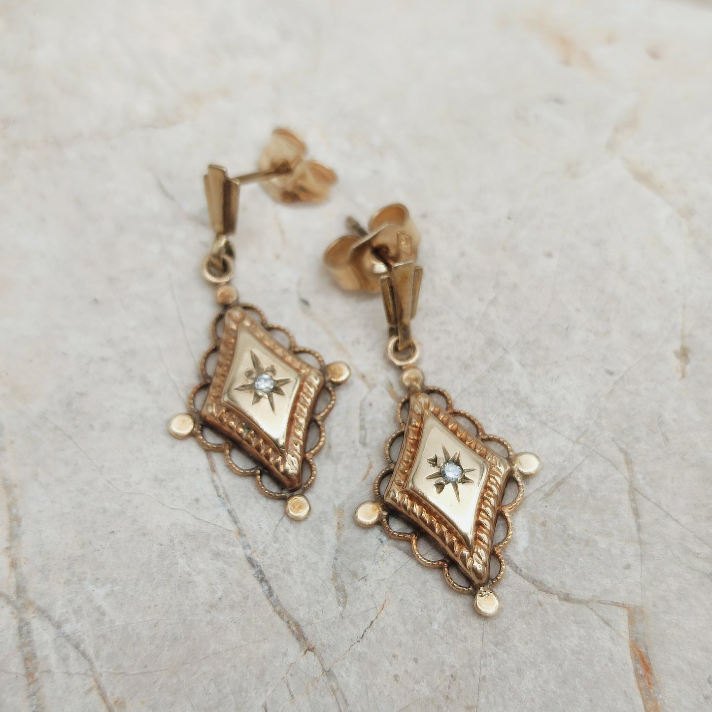 Antique 9ct Gold star set Diamond Drop Earrings – circa 1900