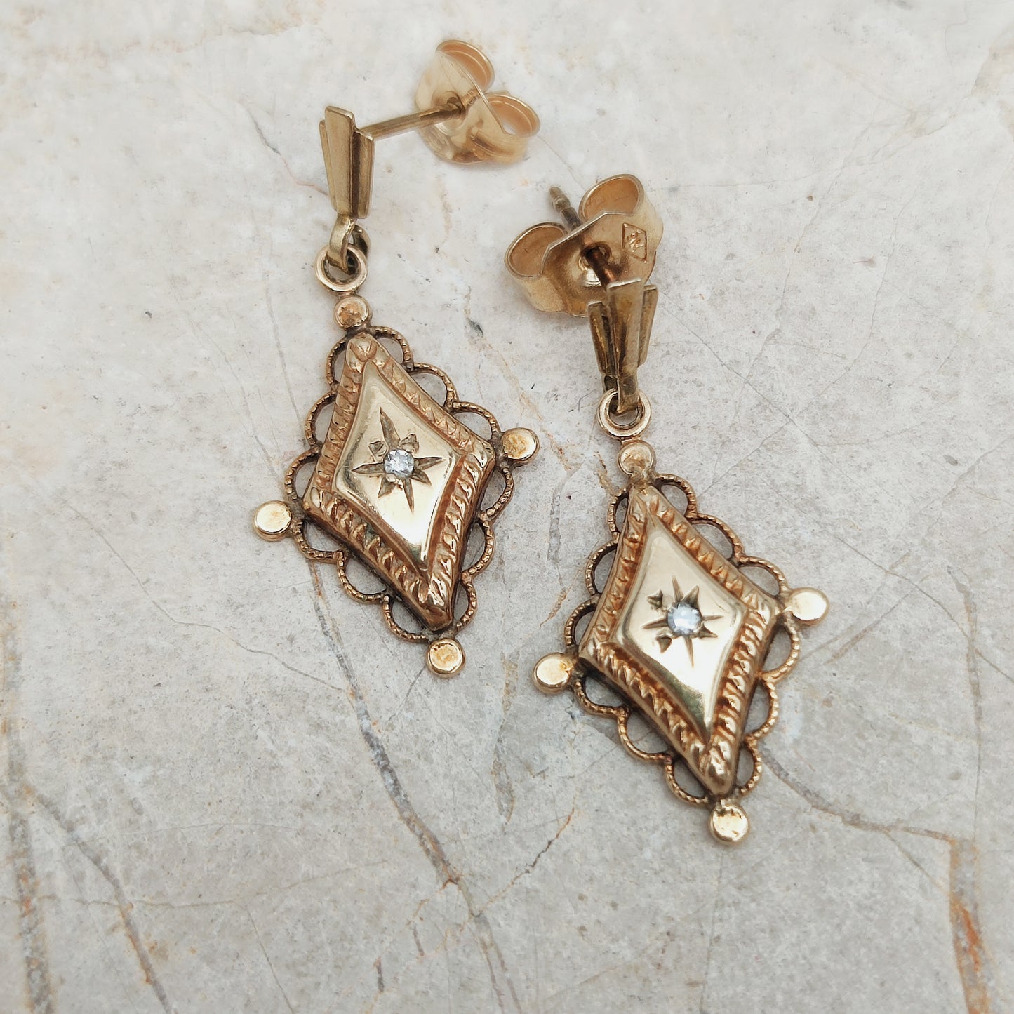 Antique 9ct Gold star set Diamond Drop Earrings – circa 1900