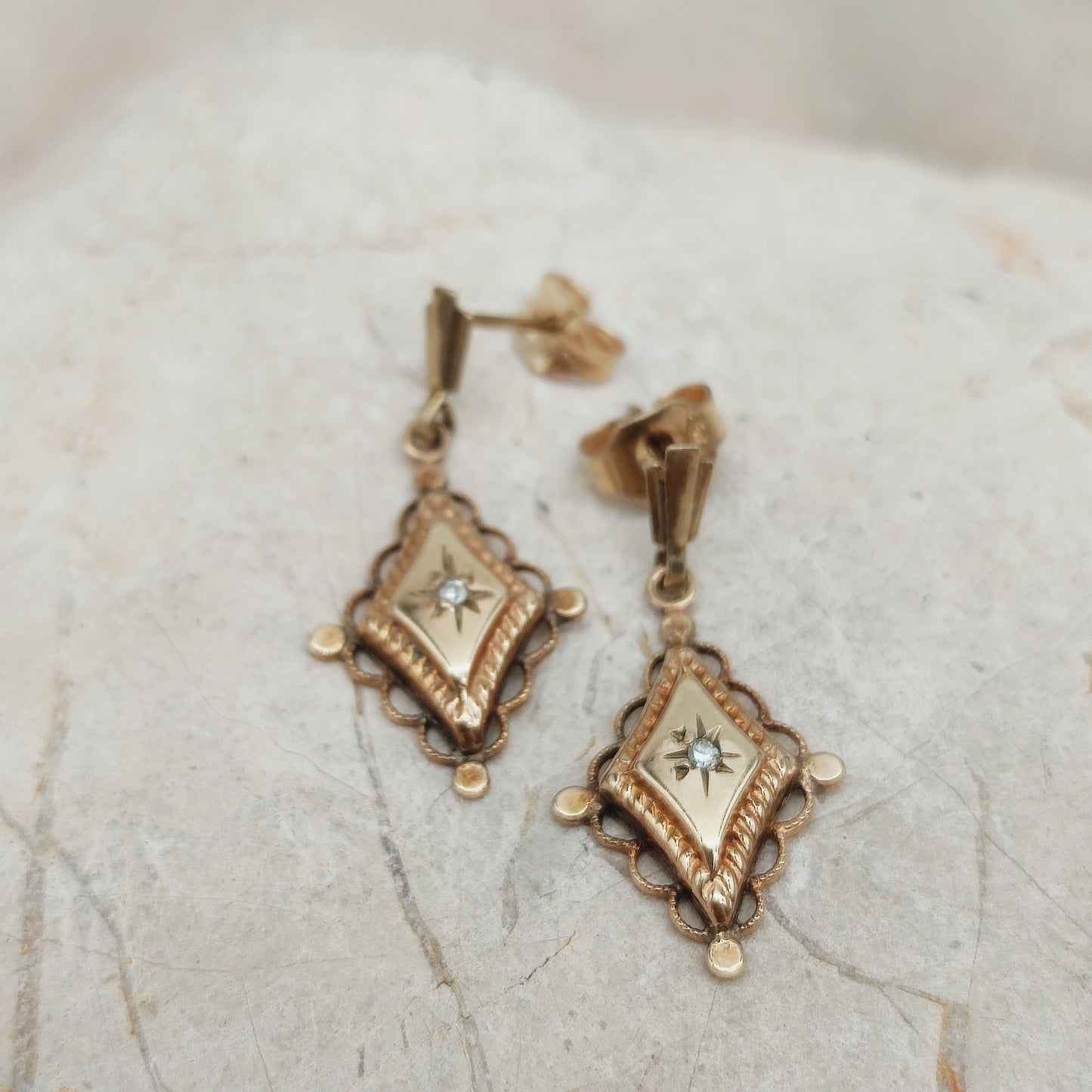 Antique 9ct Gold star set Diamond Drop Earrings – circa 1900