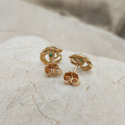 Vintage 18ct Gold Emerald and Diamond Stud Earrings