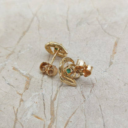 Vintage 18ct Gold Emerald and Diamond Stud Earrings