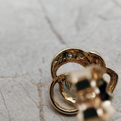 Vintage 18ct Gold Emerald and Diamond Stud Earrings