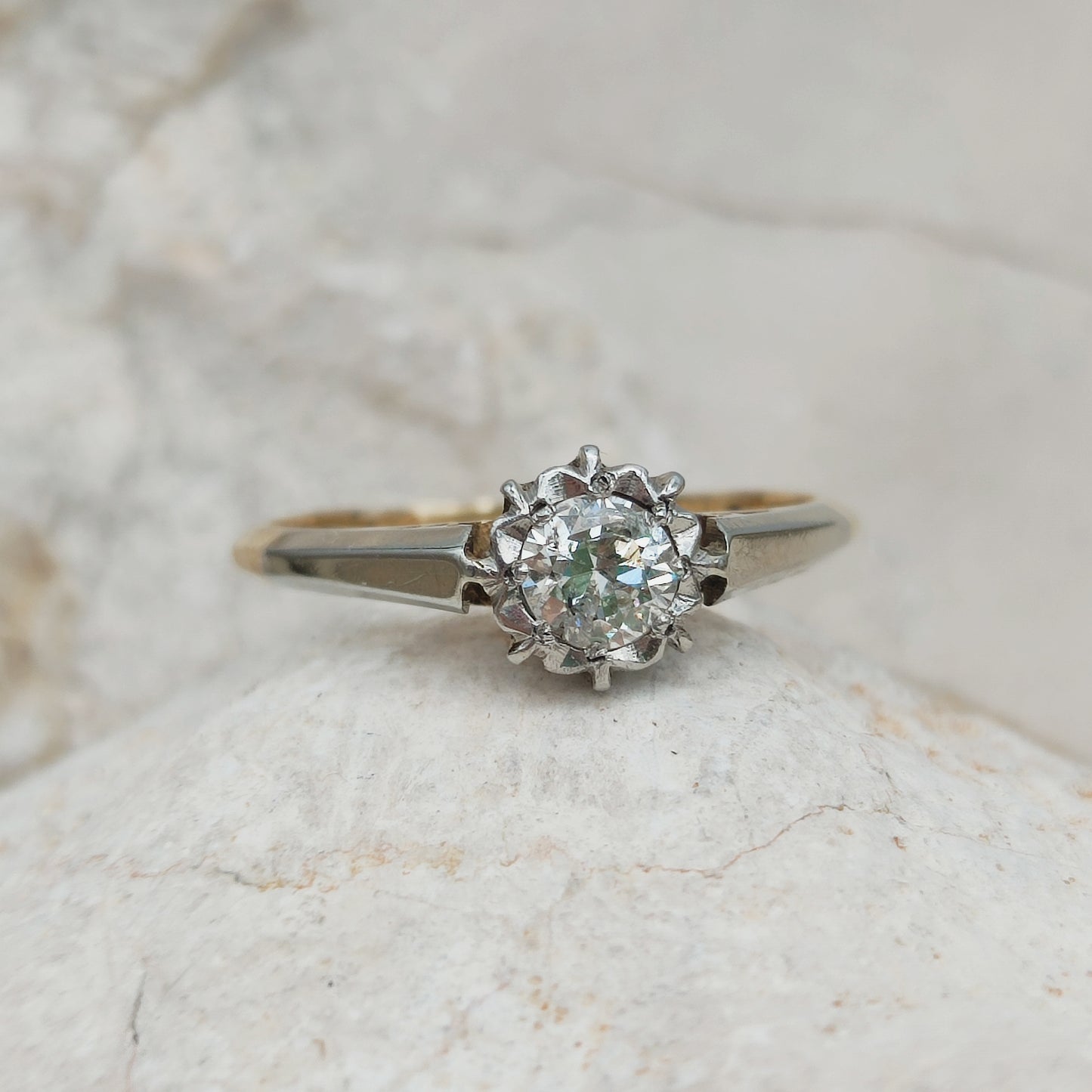 Vintage 0.30ct Diamond Solitaire Ring in 18K Gold and Platinum