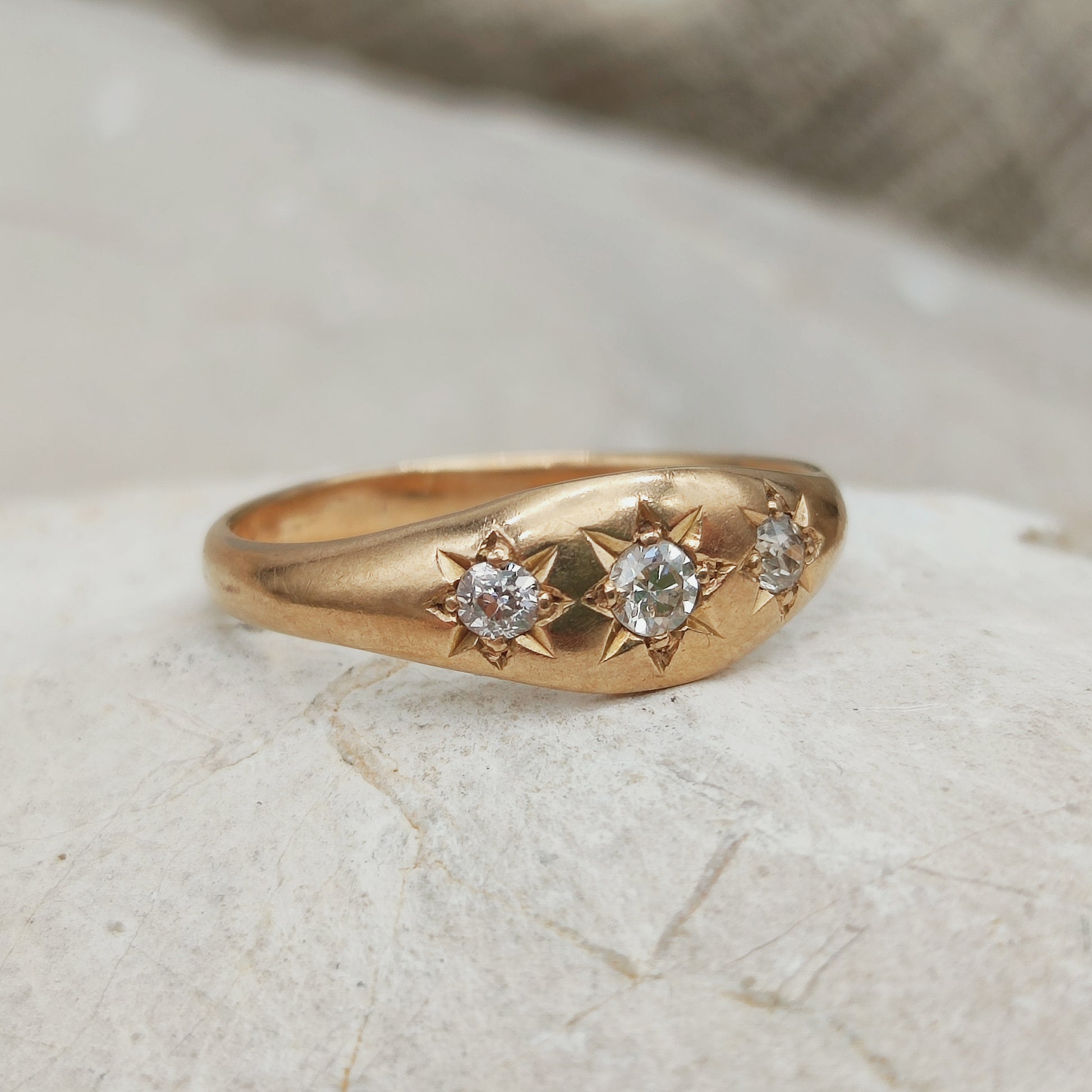 vintage gypsy diamond ring in 14k rose gold with star set diamonds