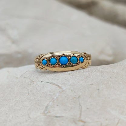 Antique turquoise five stone ring in 18k gold Birmingham 1912 front view