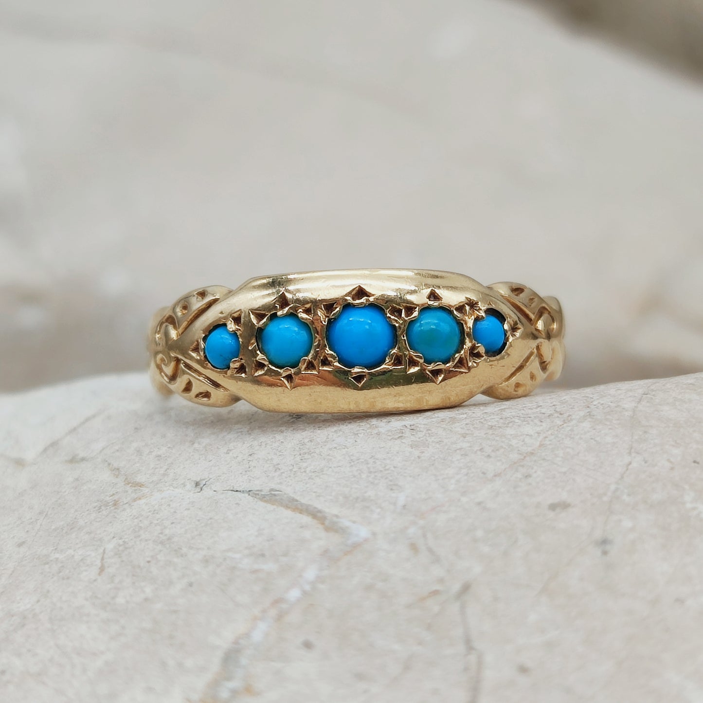Antique Turquoise Five Stone Ring in 18K Gold  Birmingham 1912