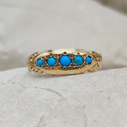 Antique Turquoise Five Stone Ring in 18K Gold  Birmingham 1912