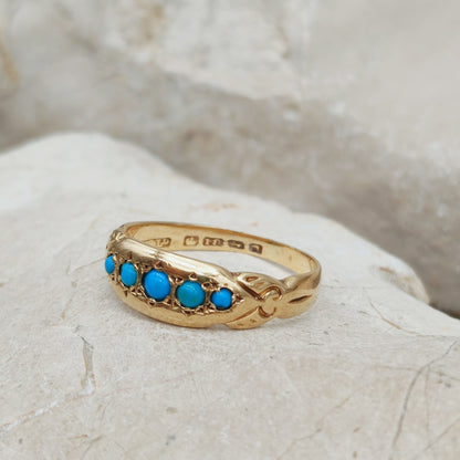 Antique Turquoise Five Stone Ring in 18K Gold  Birmingham 1912
