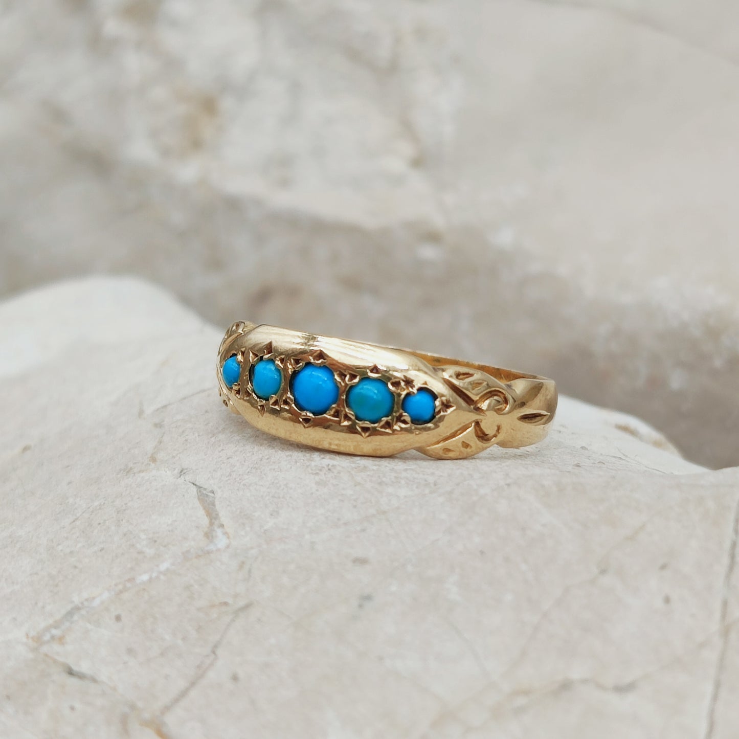 Antique Turquoise Five Stone Ring in 18K Gold  Birmingham 1912