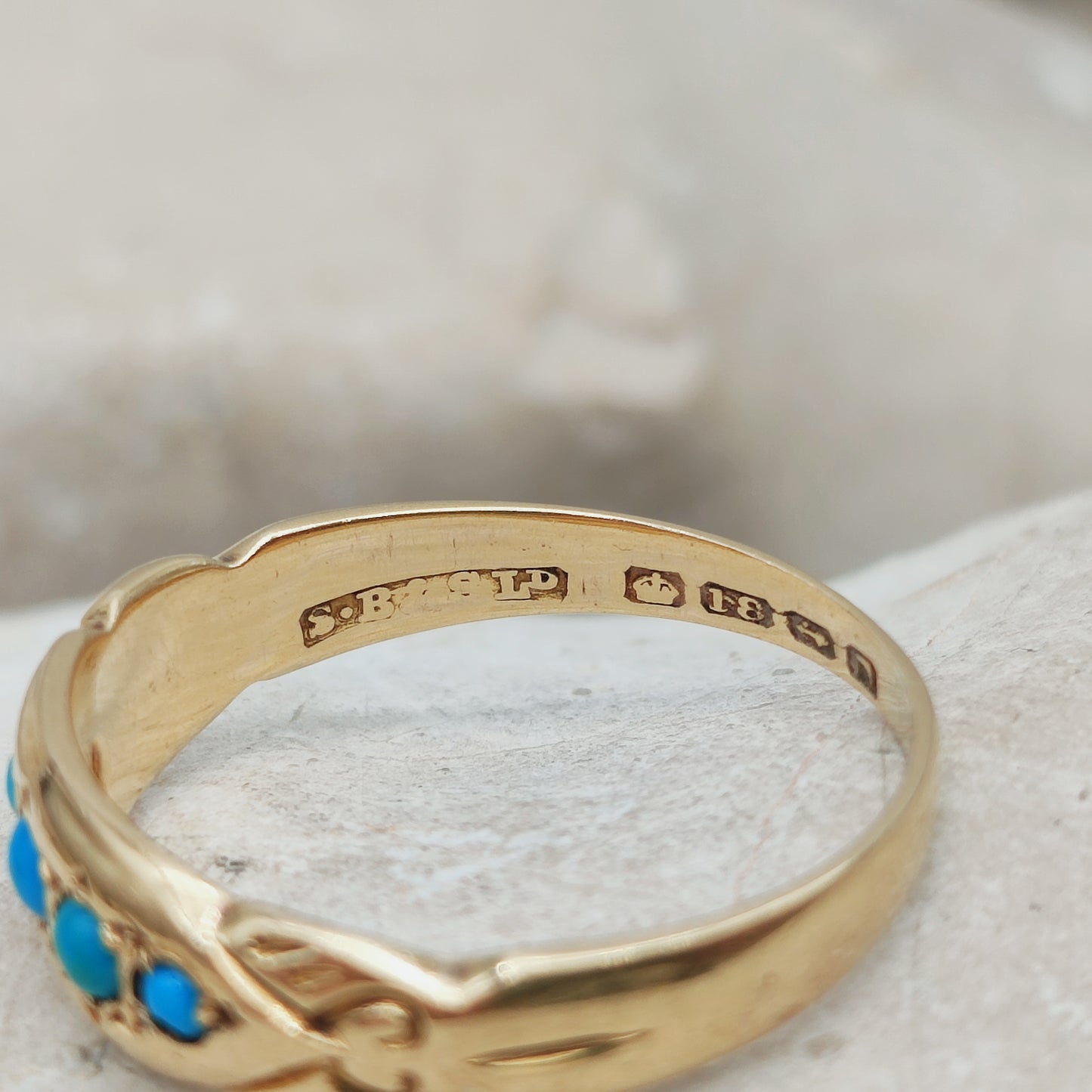 Antique Turquoise Five Stone Ring in 18K Gold  Birmingham 1912