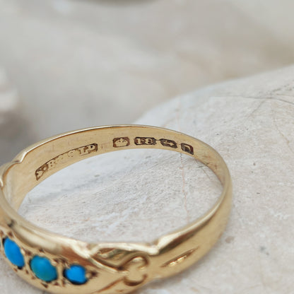Antique Turquoise Five Stone Ring in 18K Gold  Birmingham 1912